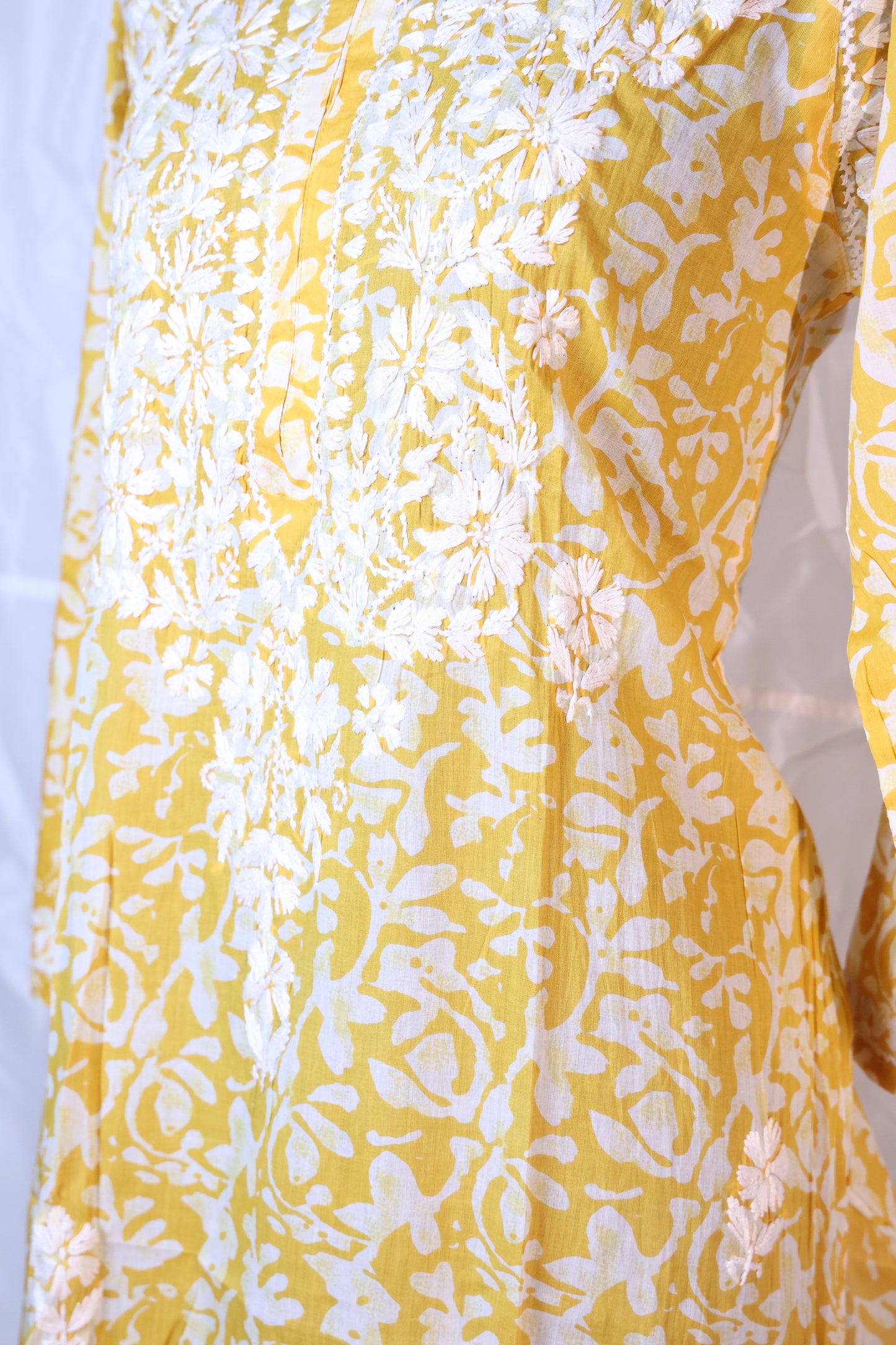 Long Chikankari Cotton Printed Kurti