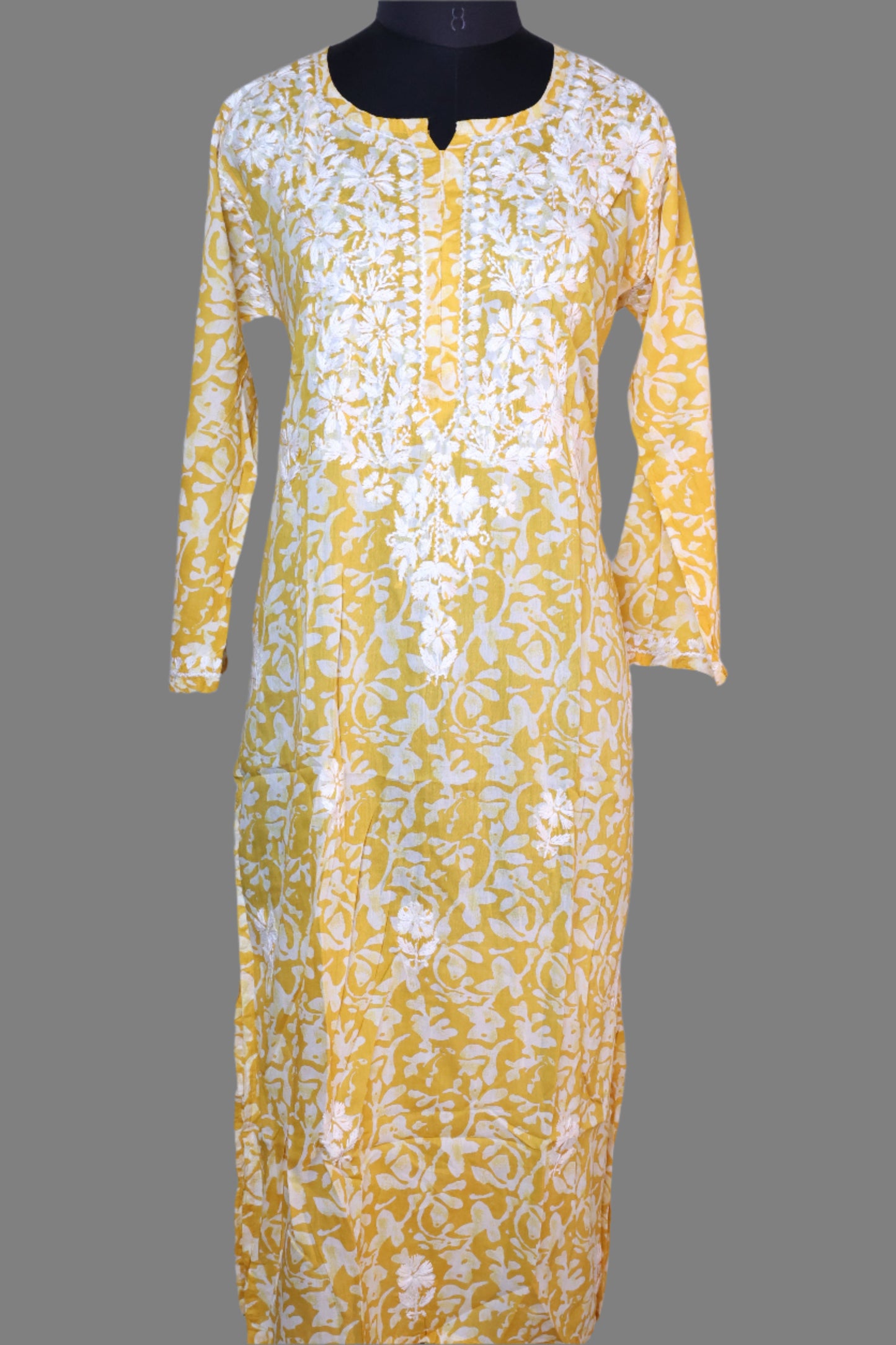 Long Chikankari Cotton Printed Kurti