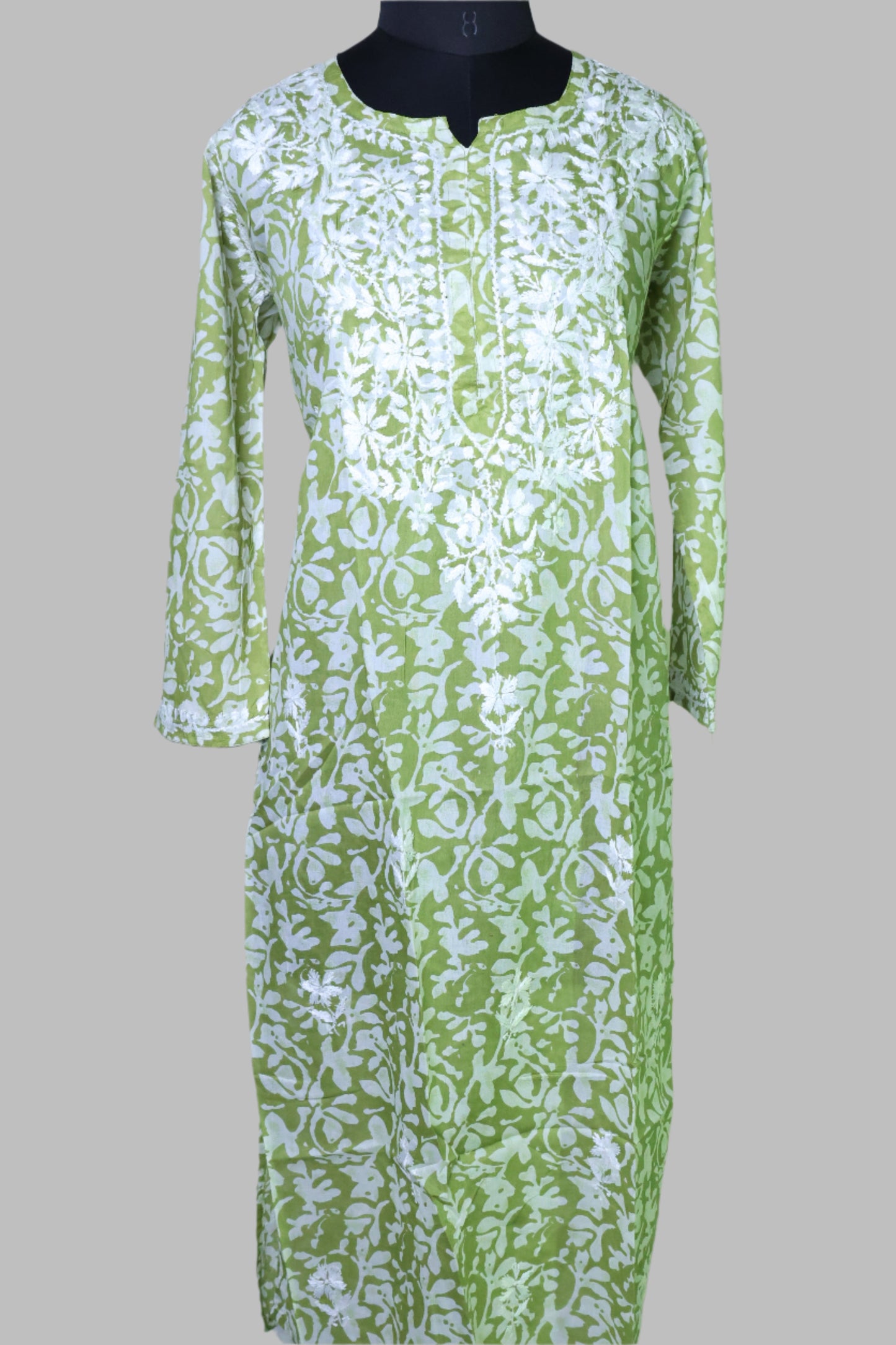 Long Chikankari Cotton Printed Kurti