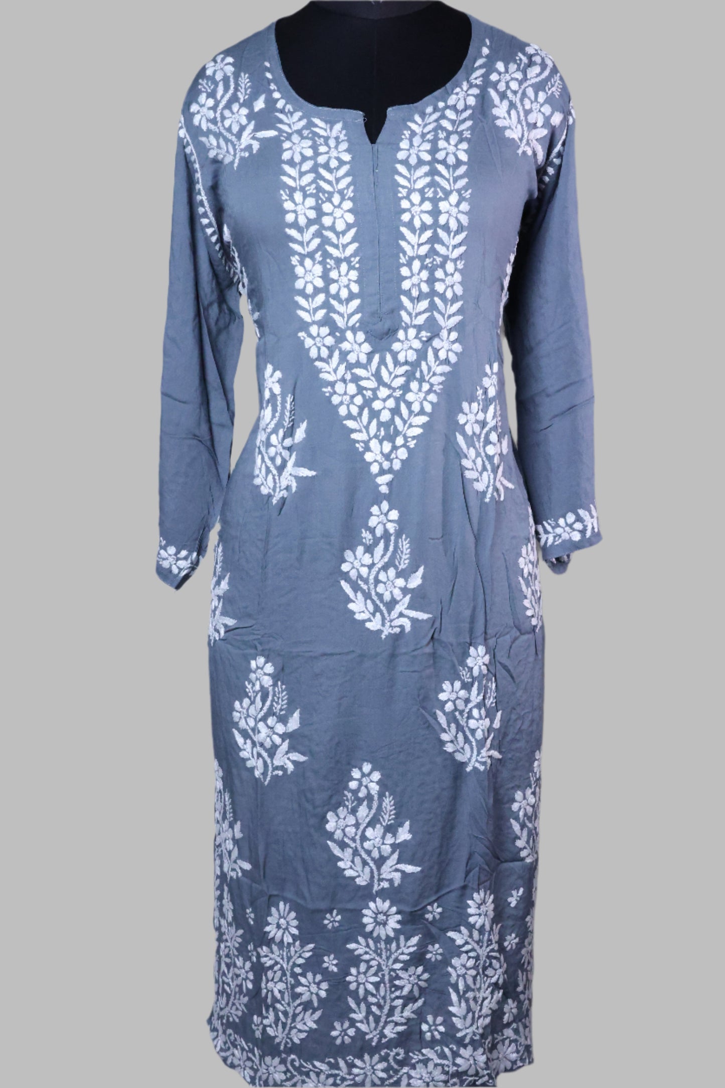 Elegant Long Chikankari Modal Kurti