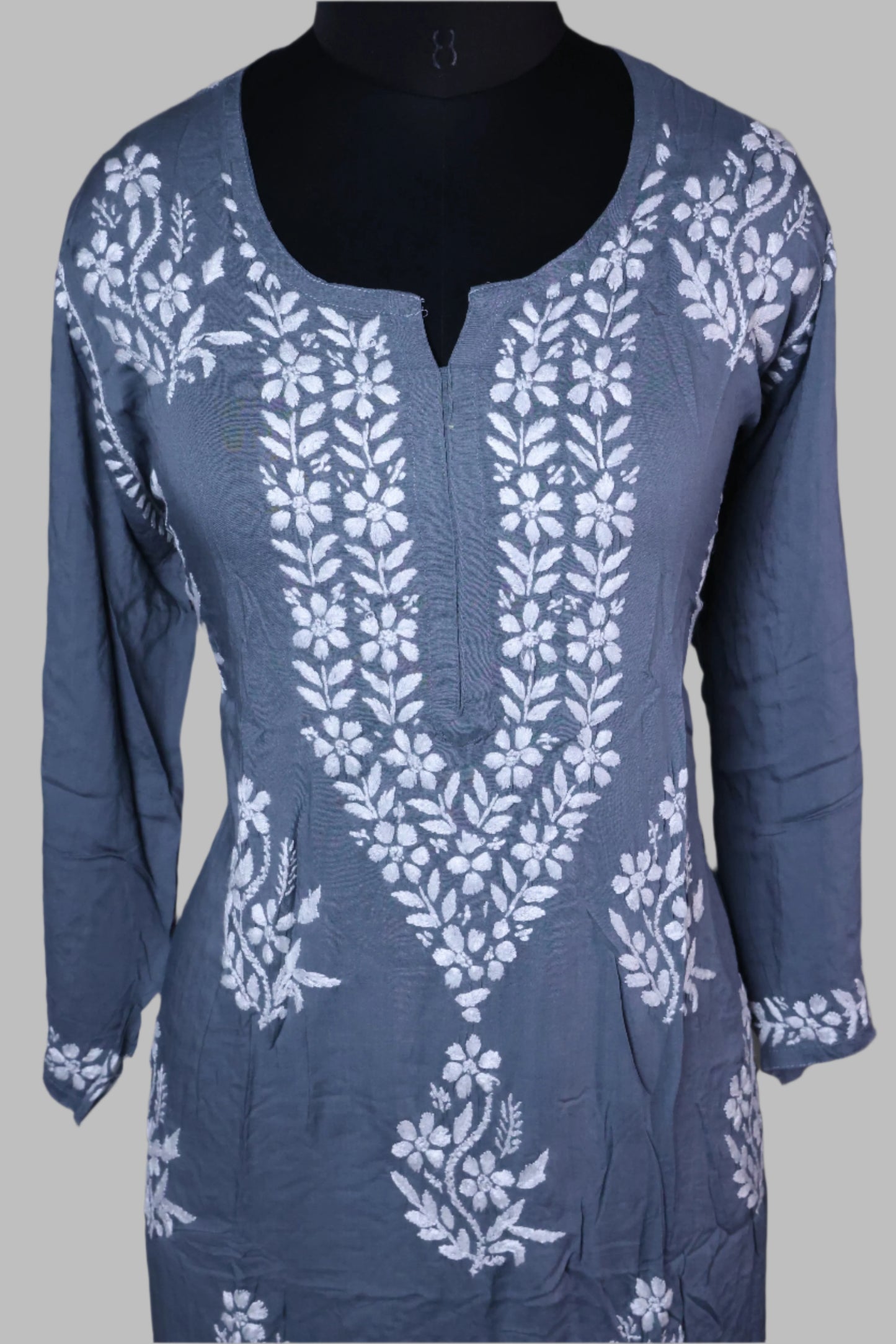 Elegant Long Chikankari Modal Kurti