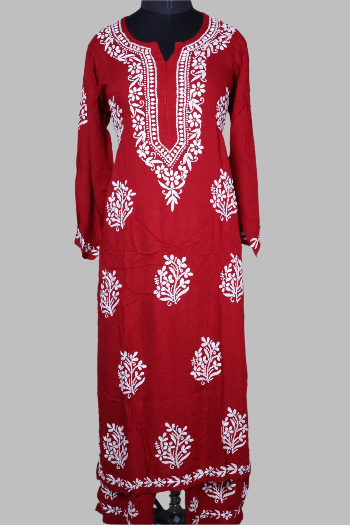Elegant Long Chikankari Rayon Kurti Set