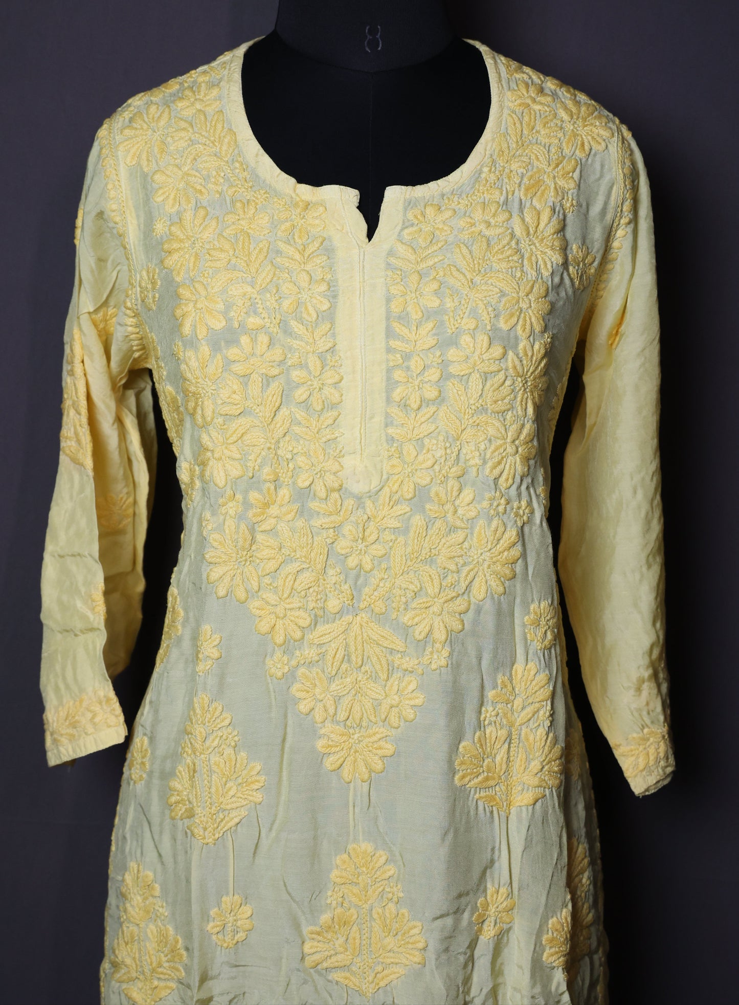 Chikankari Muslin Kurti (color-thread work)