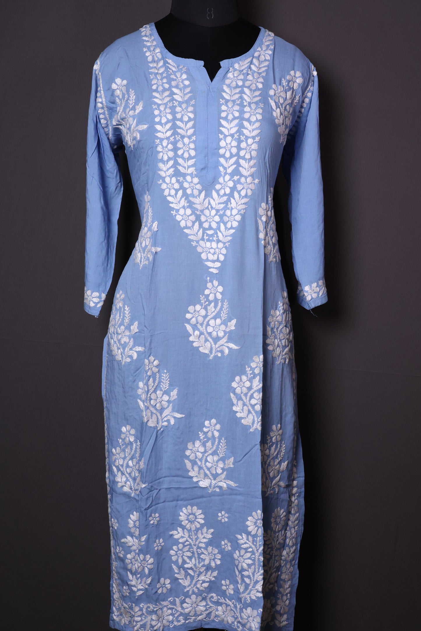 Elegant Long Chikankari Modal Kurti
