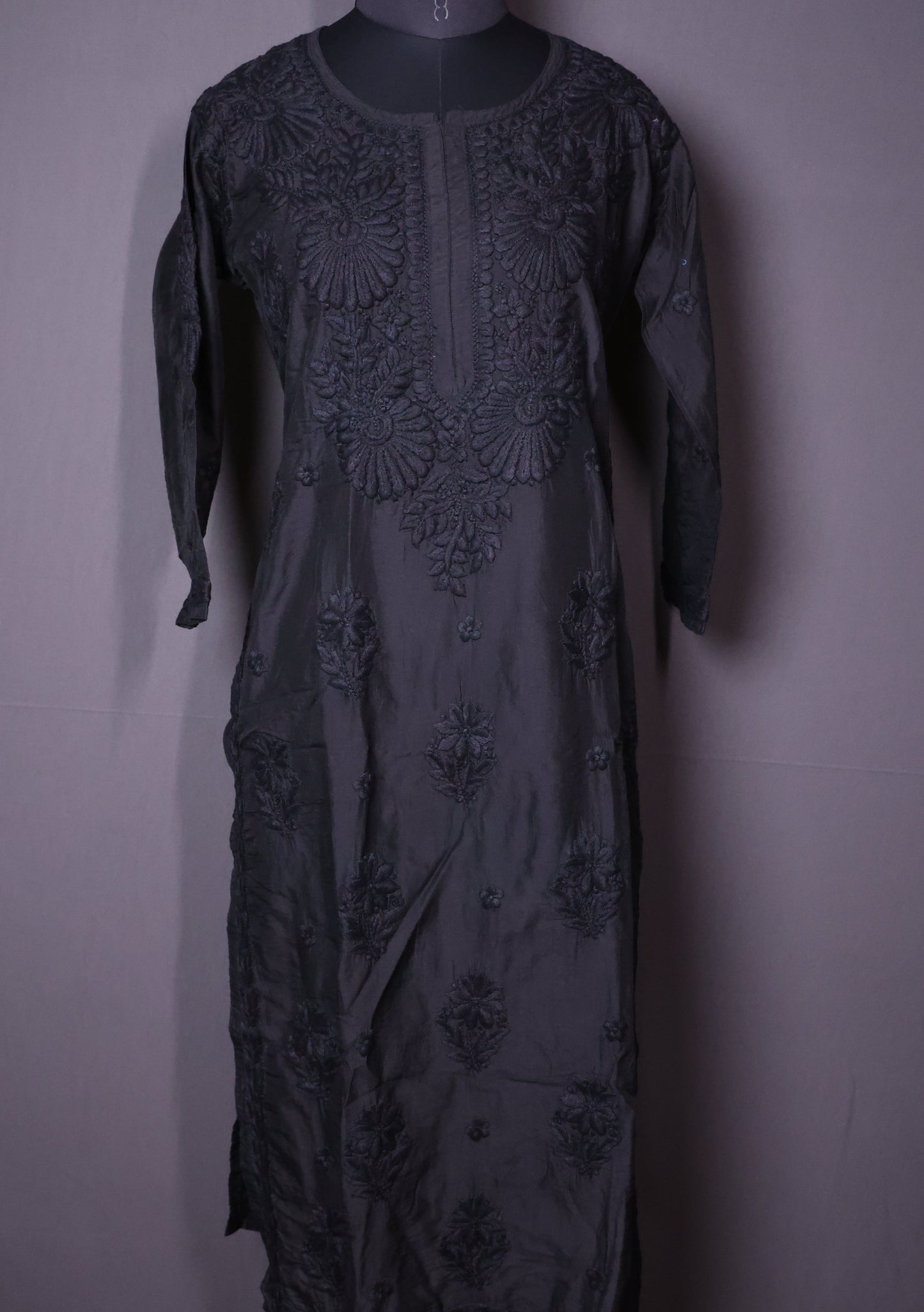 Elegant Black Chikankari Chanderi Kurti