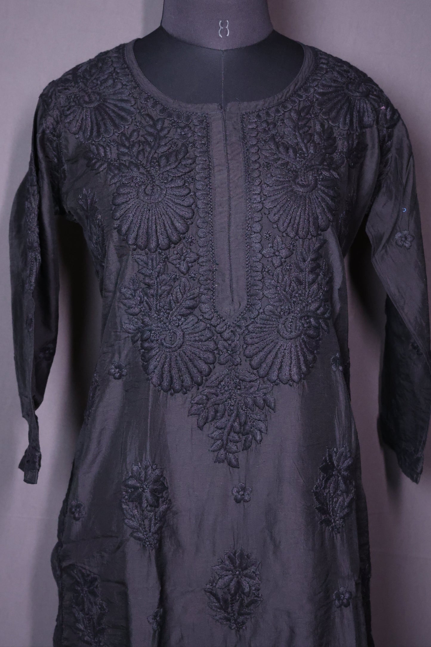 Elegant Black Chikankari Chanderi Kurti