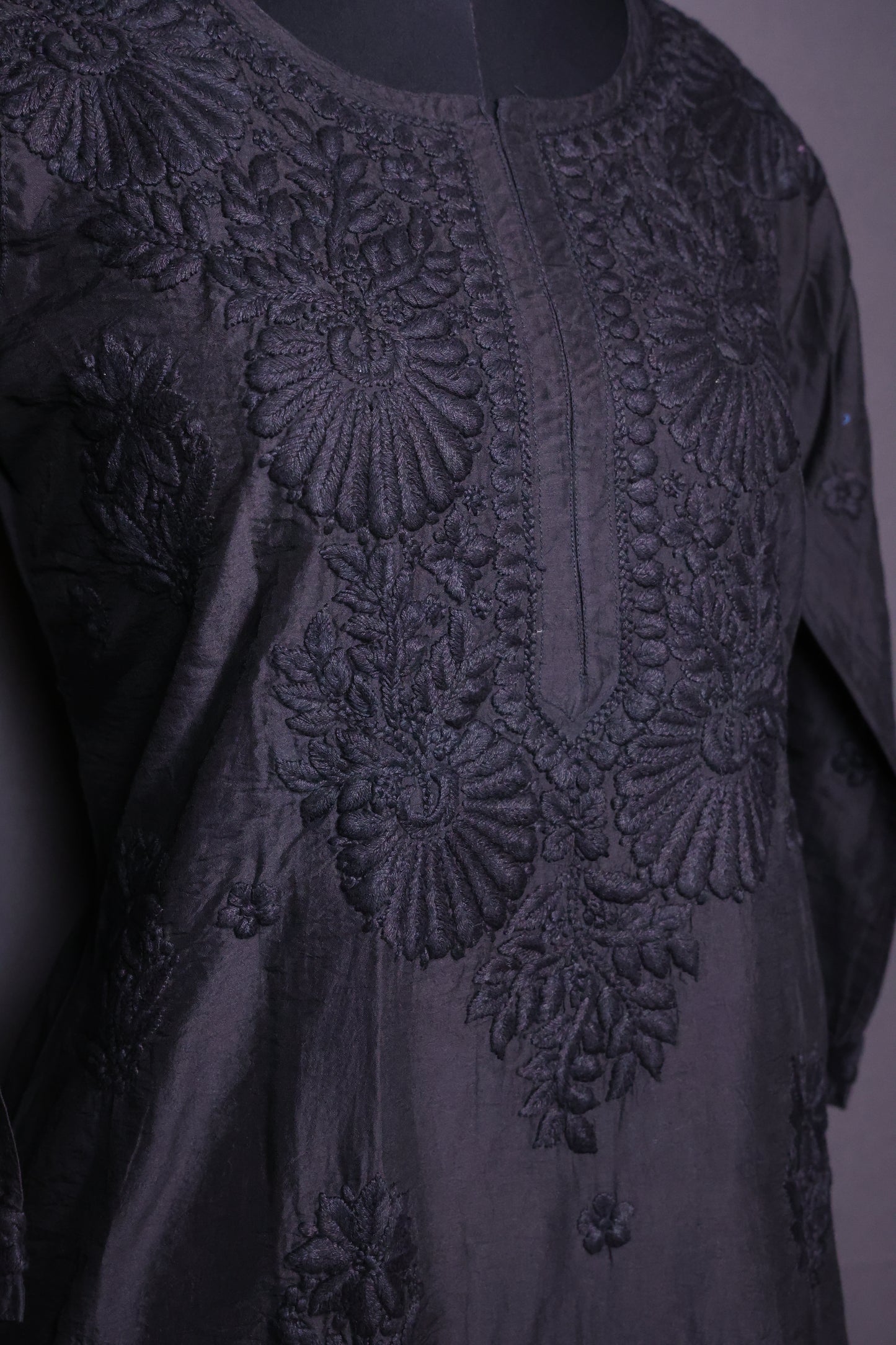 Elegant Black Chikankari Chanderi Kurti