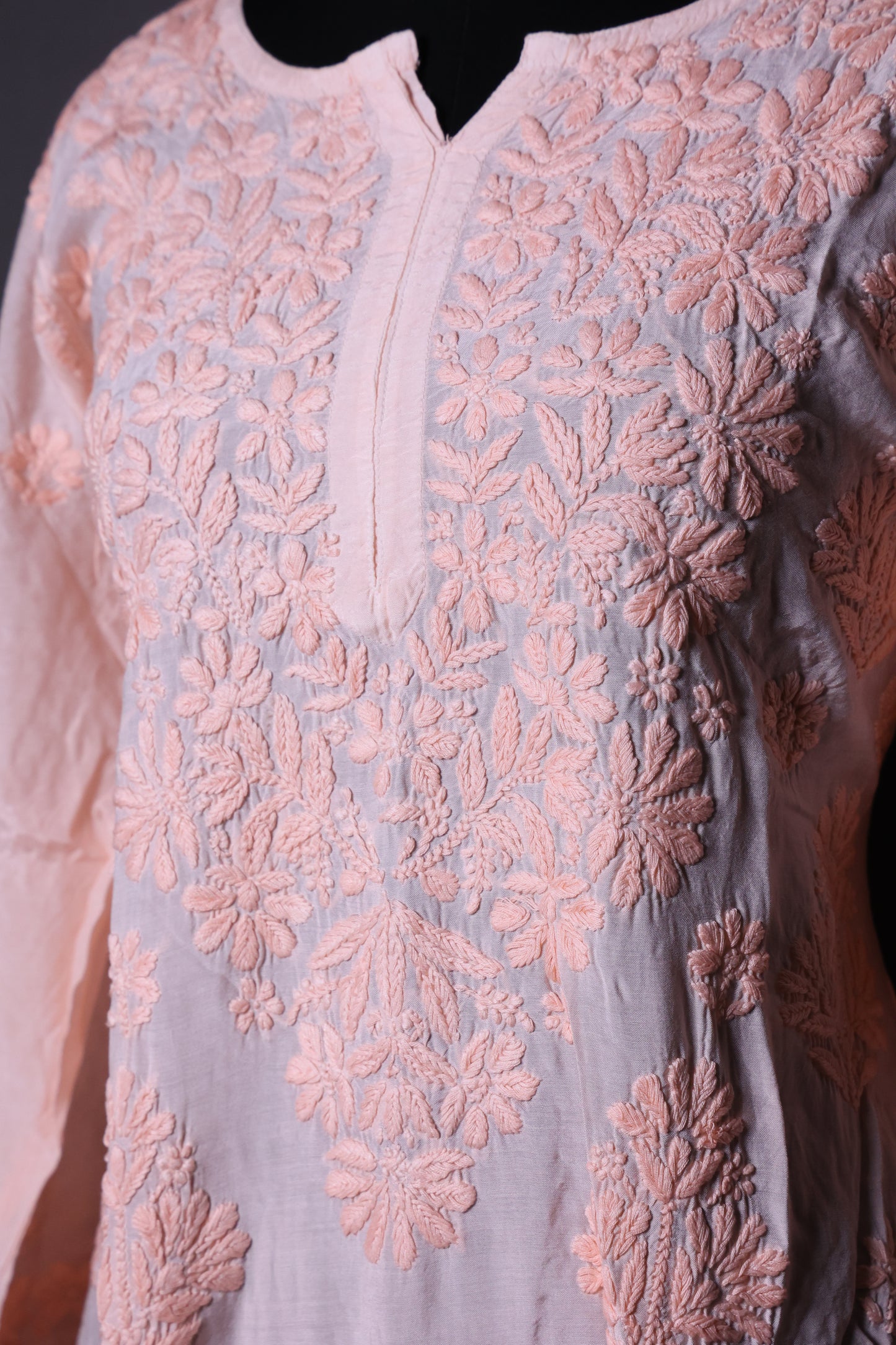 Chikankari Muslin Kurti (color-thread work)