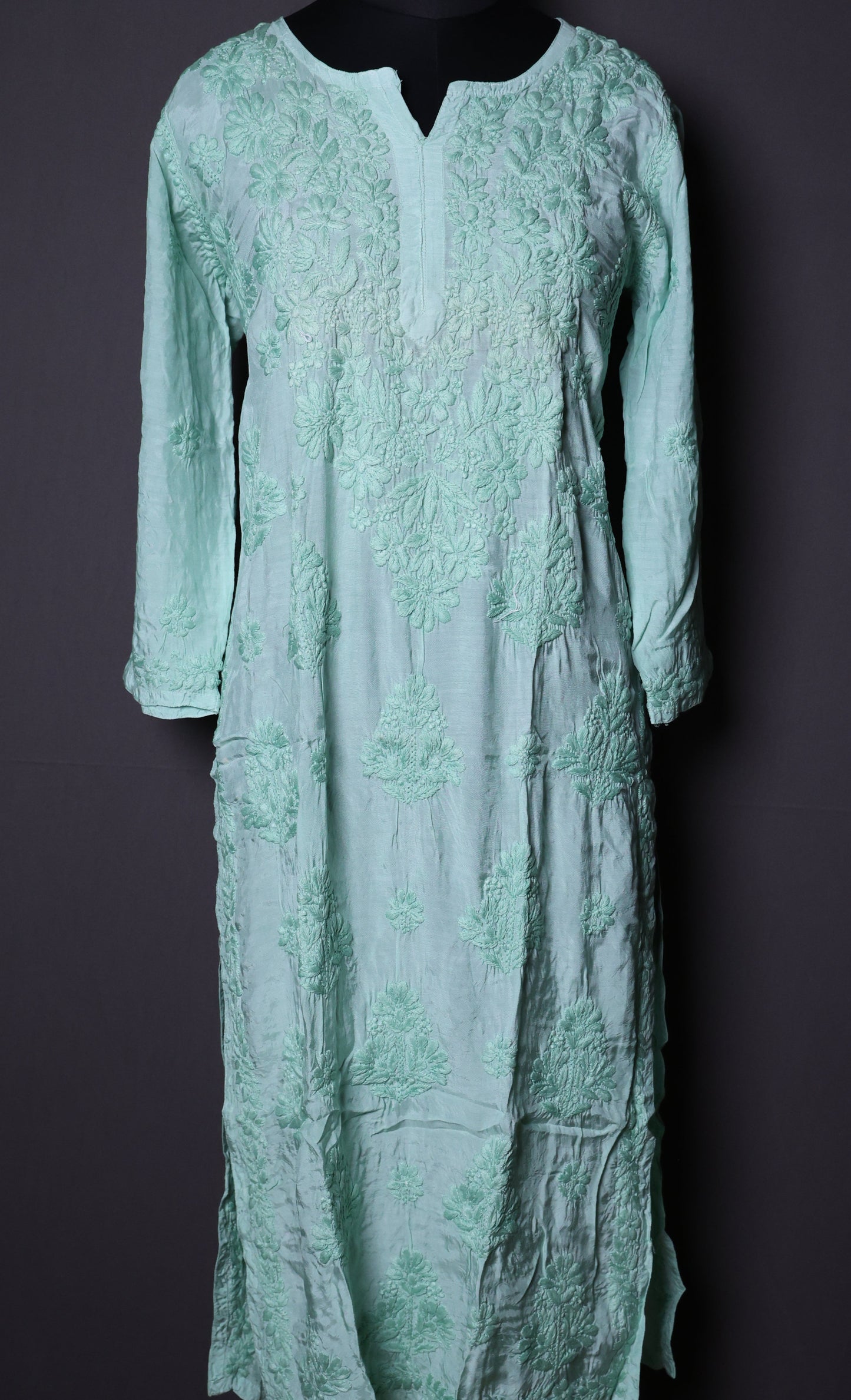 Chikankari Muslin Kurti (color-thread work)