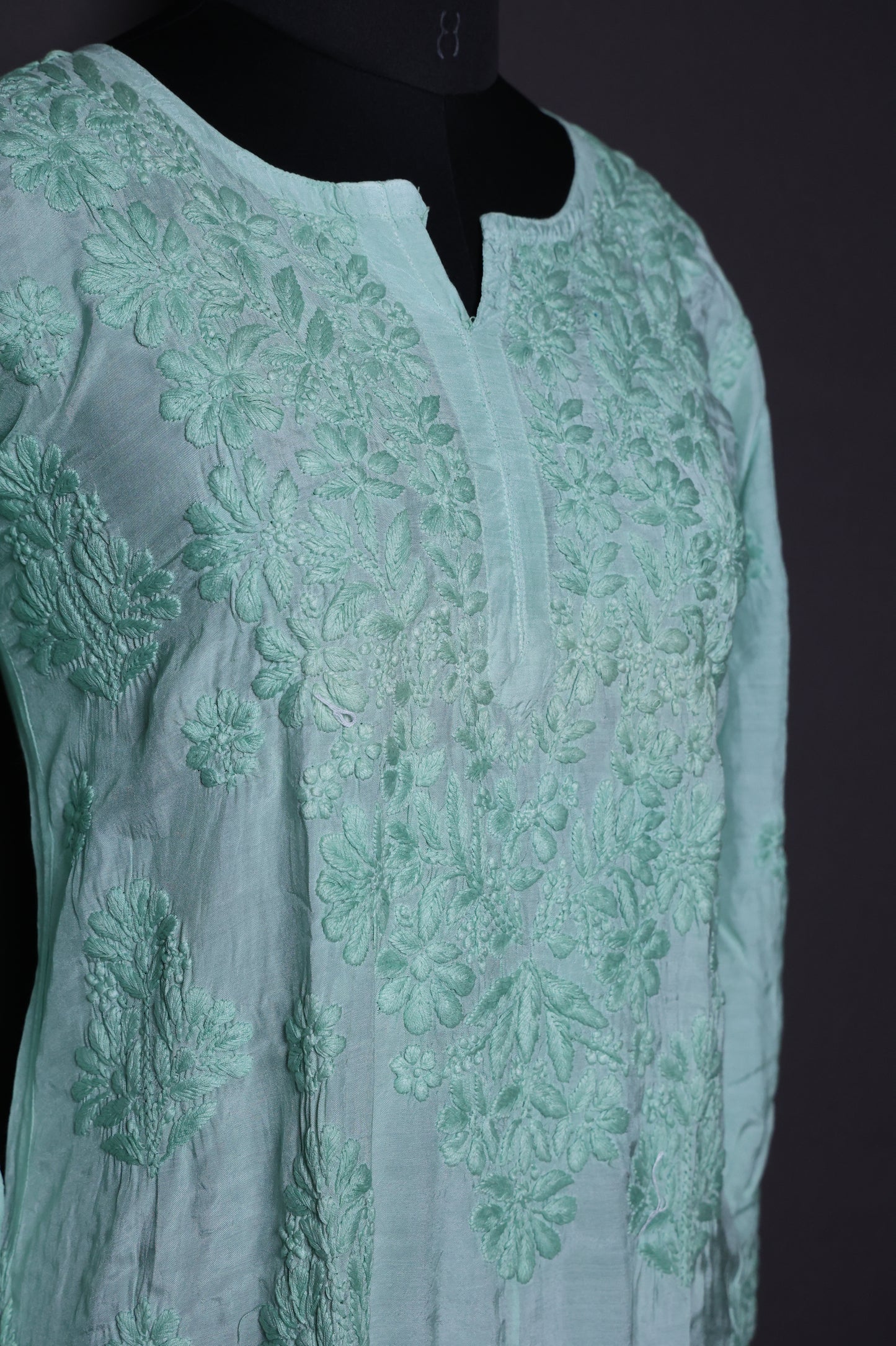 Chikankari Muslin Kurti (color-thread work)