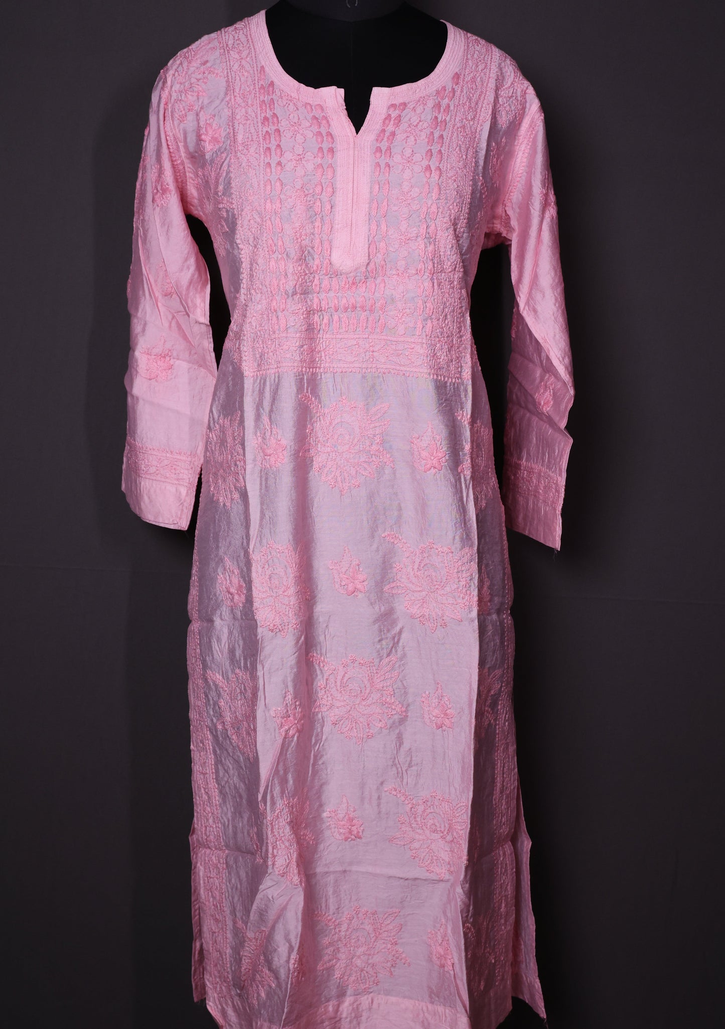 Chikankari Chanderi Kurti with Bakhiya Design