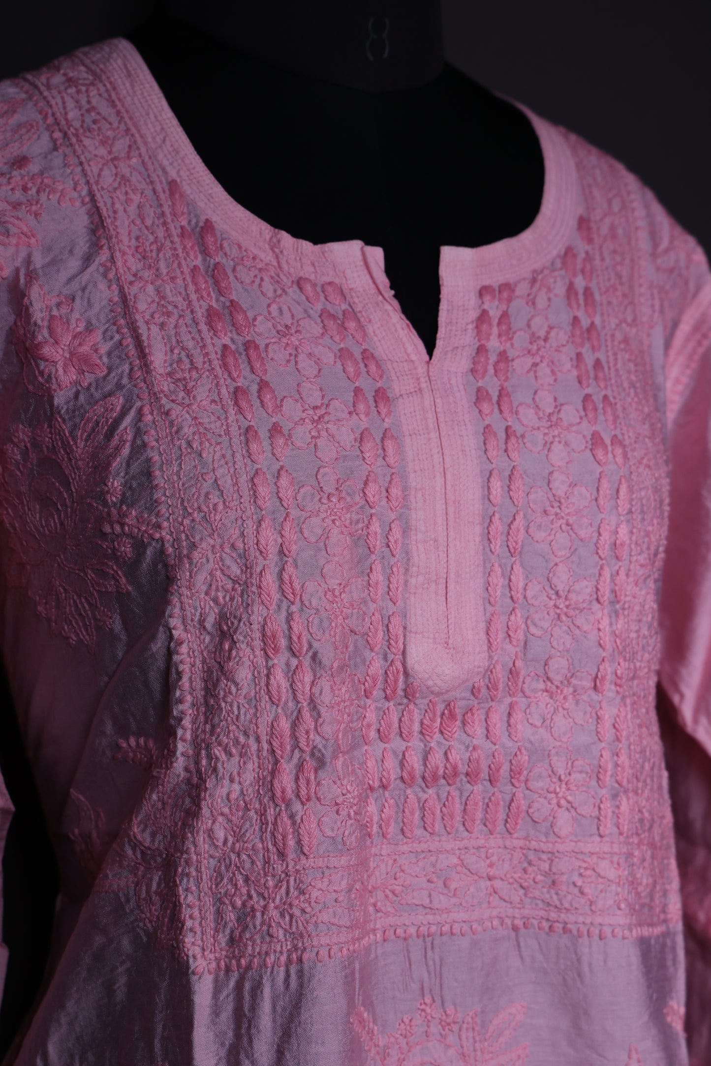 Chikankari Chanderi Kurti with Bakhiya Design