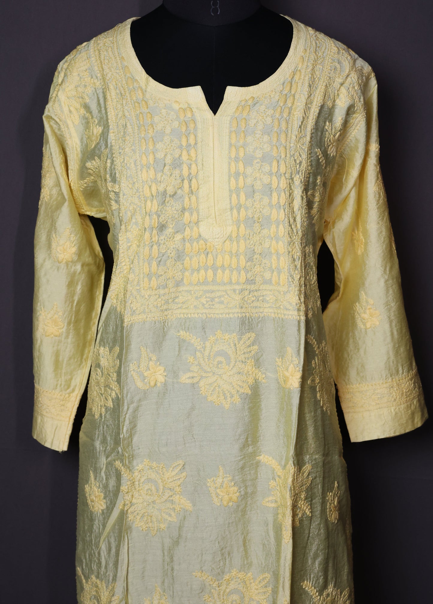 Chikankari Chanderi Kurti with Bakhiya Design
