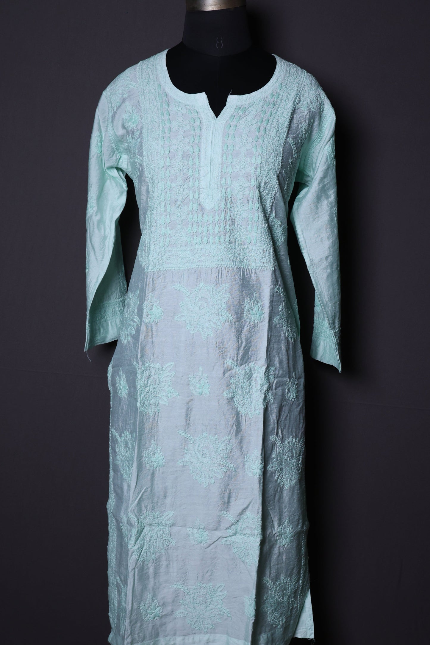 Chikankari Chanderi Kurti with Bakhiya Design