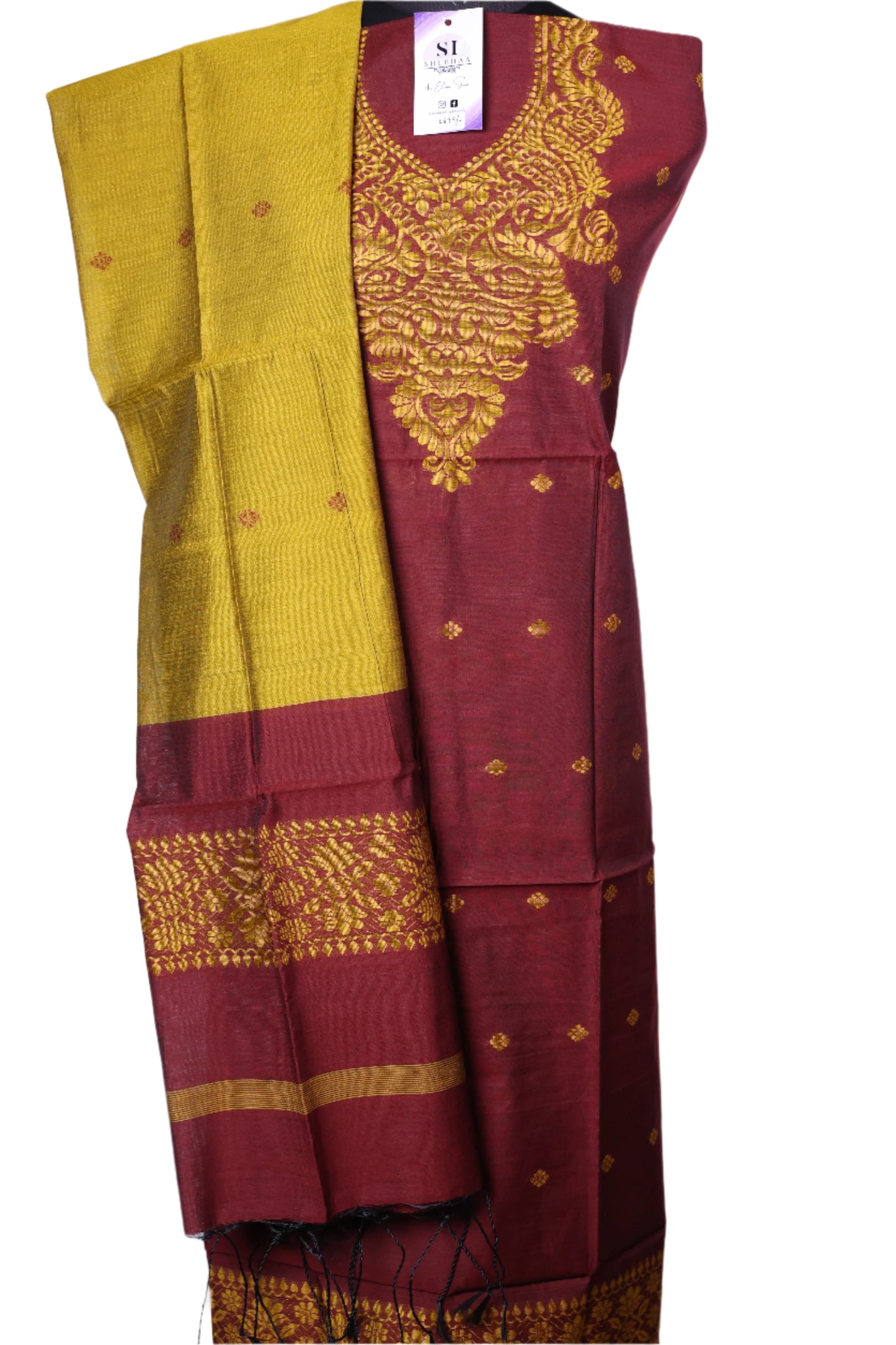 Elegant Maroon and Mustard Yellow Suit Set