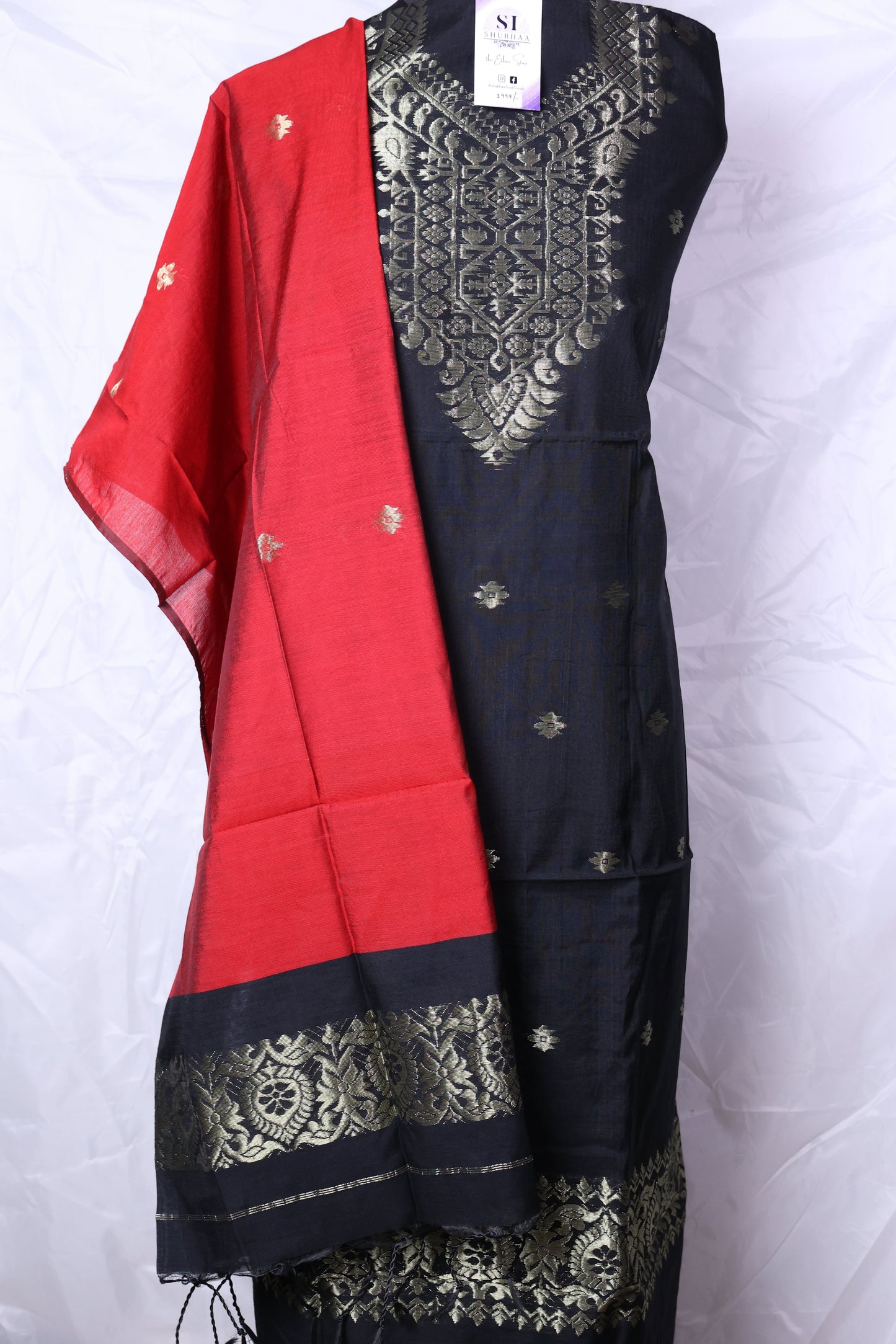 Elegant Black and Red Zari Work Suit Set