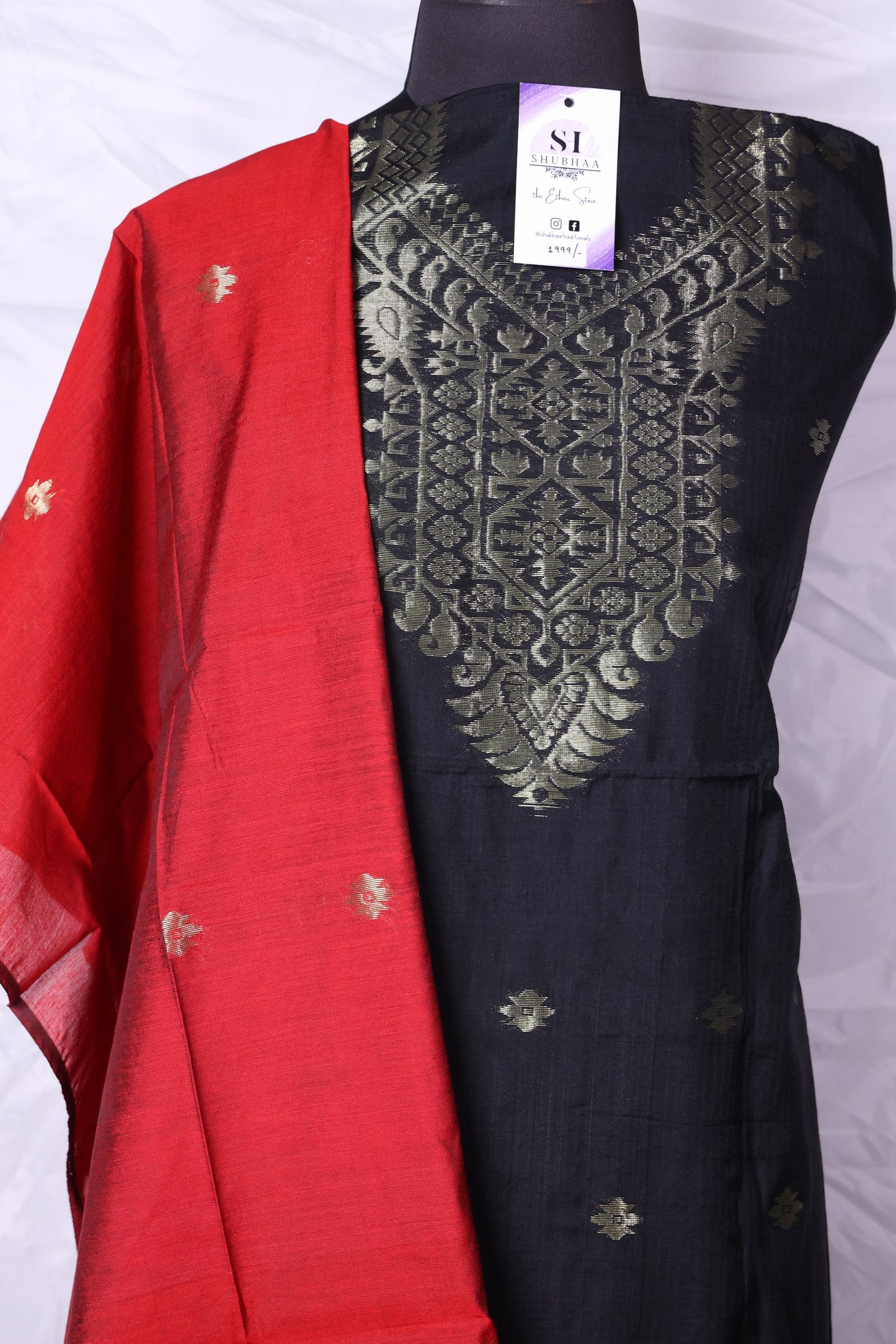 Elegant Black and Red Zari Work Suit Set
