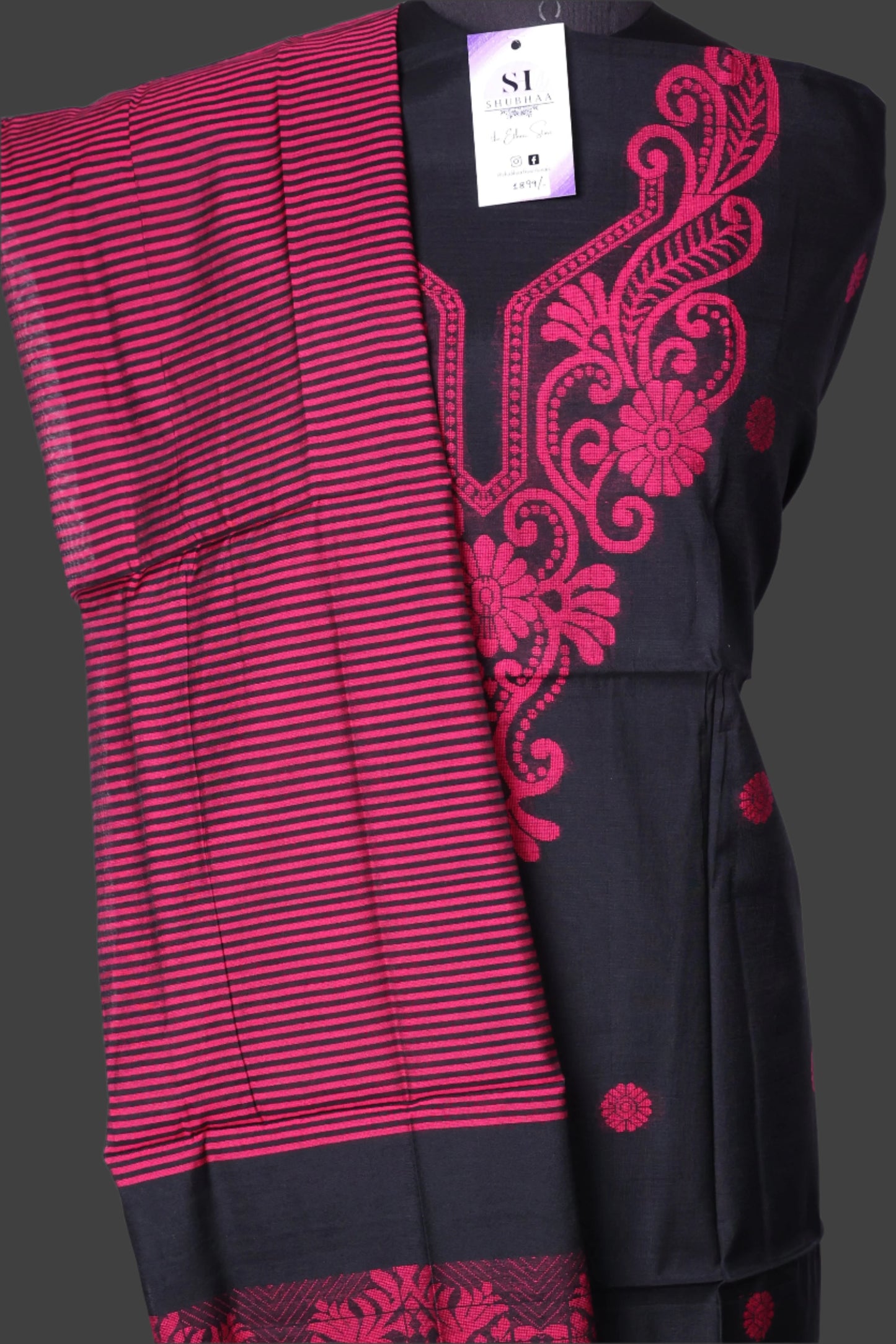 Bold Pink and Black Cotton Silk Suit Set