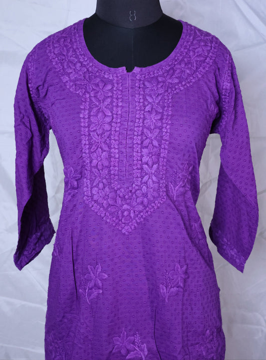 Purple Chikankari Cotton Kurti