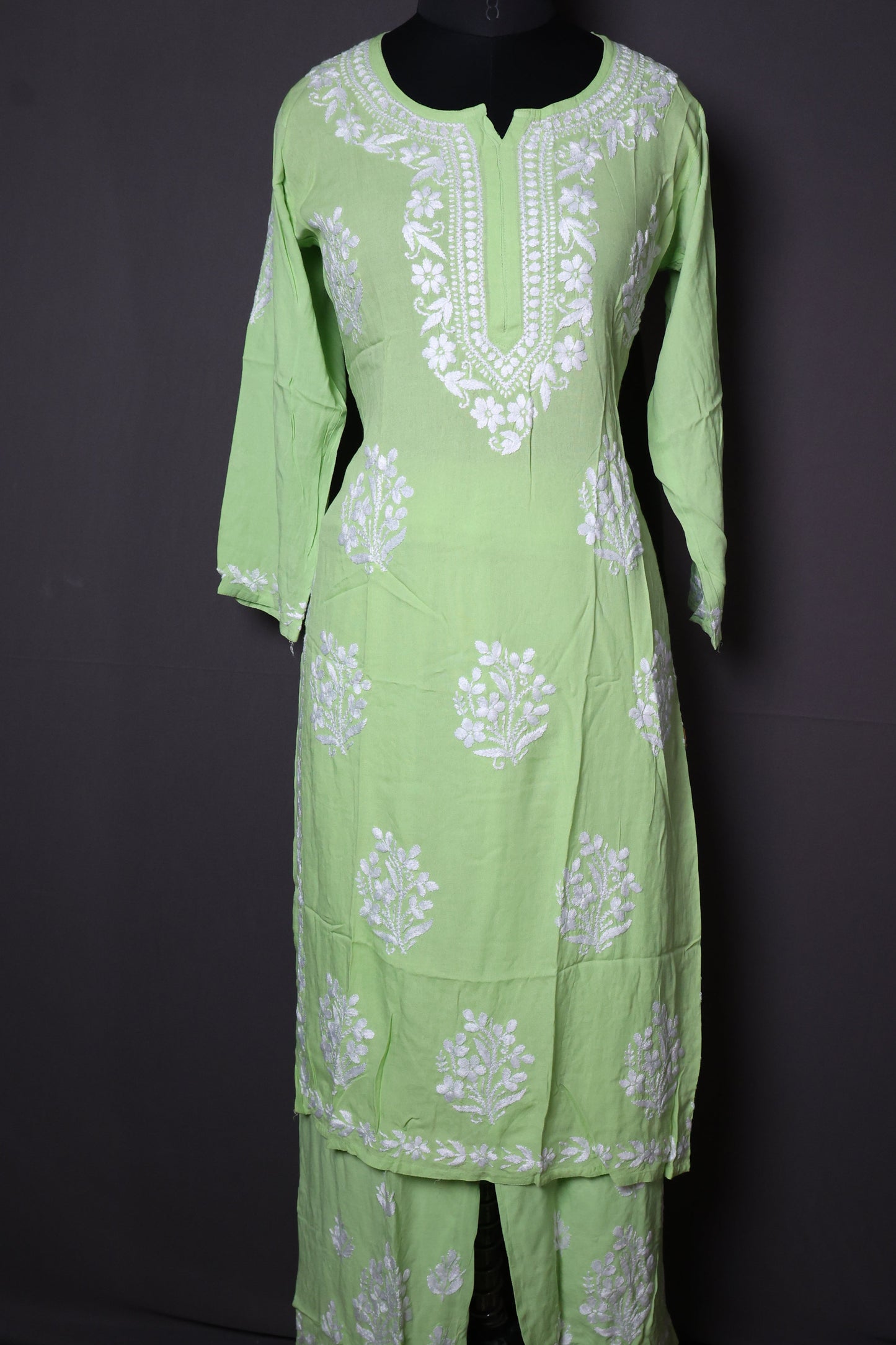 Elegant Long Chikankari Rayon Kurti Set