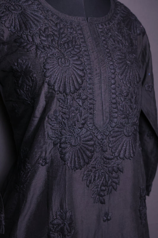Elegant Black Chikankari Chanderi Kurti