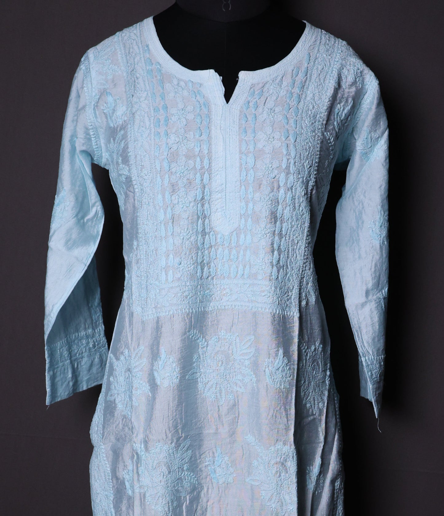 Chikankari Chanderi Kurti with Bakhiya Design